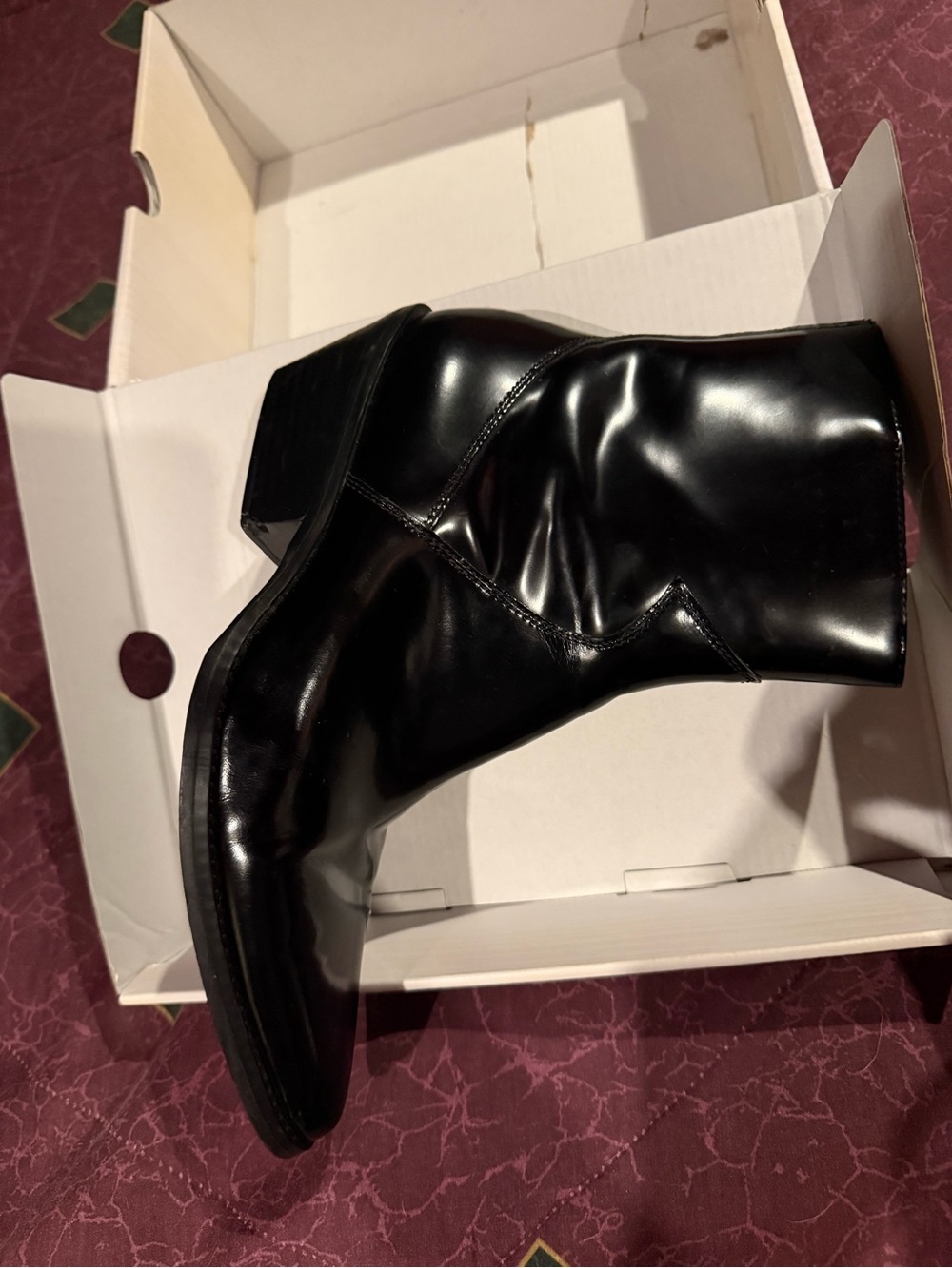 Calvin Klein Jeans Black Patent Pointed Ankle Booties with Side Zipper - Picture 3 of 9